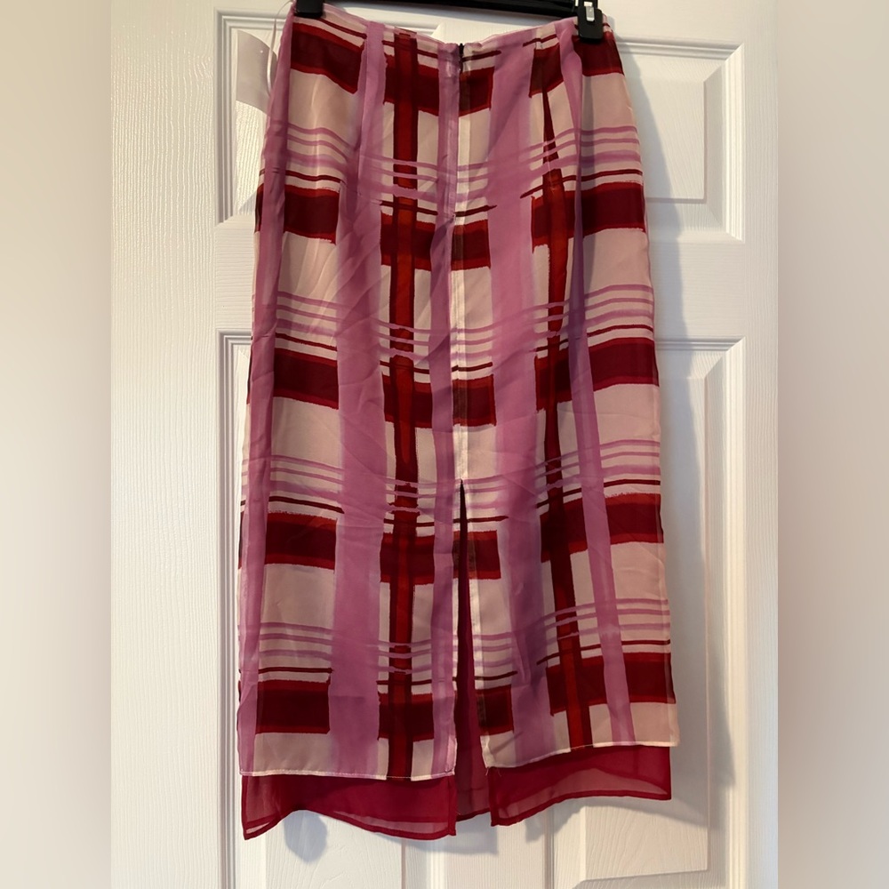 NWT Zara Pink and Burgundy Plaid Maxi Skirt